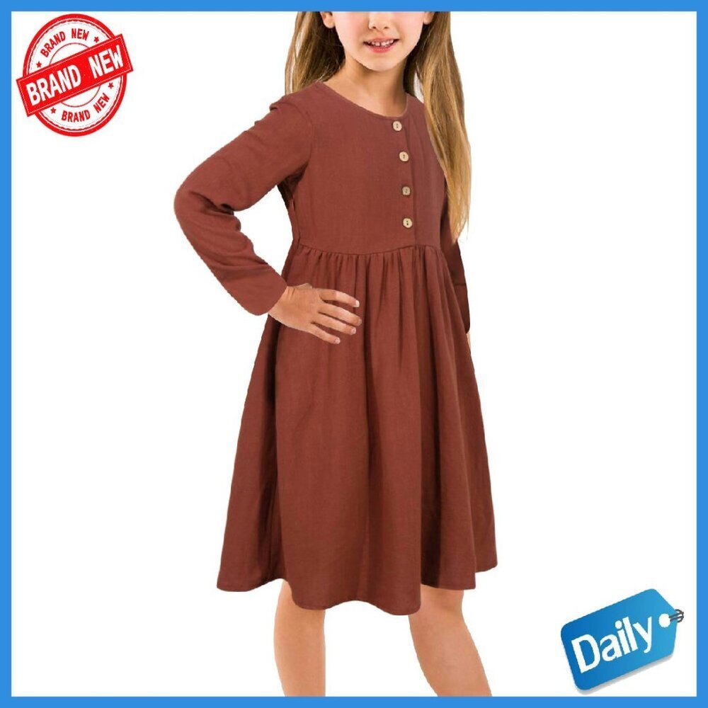 Girls Linen Midi Dress with Pockets Size 4T Casual Loose Fit